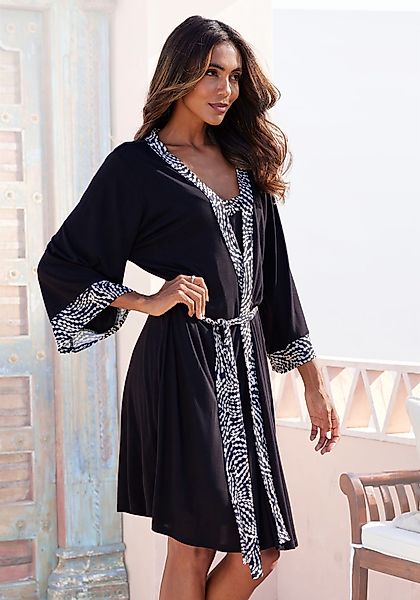LASCANA Kimono, Kurzform, Single-Jersey, Kimono-Kragen, Gürtel, günstig online kaufen
