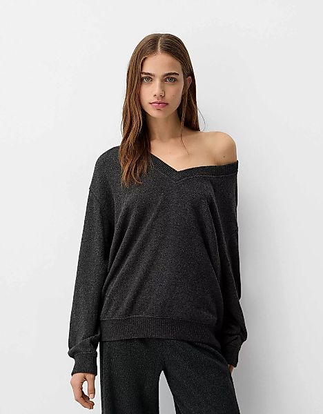 Bershka Soft-Touch-Pullover Im Oversize-Fit Mit V-Ausschnitt Damen L Dunkel günstig online kaufen