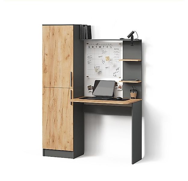 Livinity® Schreibtisch Rina, Anthrazit/Goldkraft Eiche, 122.9 x 168 cm günstig online kaufen