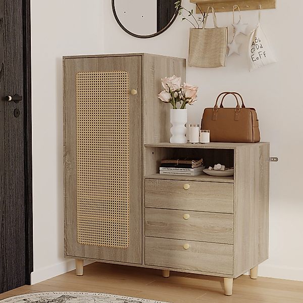 FUFU&GAGA Garderobenständer Garderobenschrank mit Rattantür, Beige, günstig online kaufen