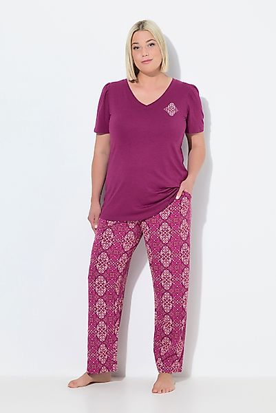 Ulla Popken Pyjama Pyjama Rhomben V-Ausschnitt günstig online kaufen