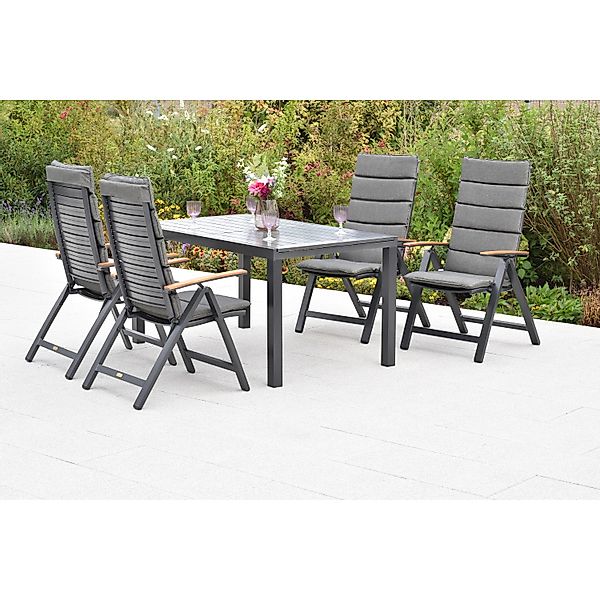 Merxx Astros Set 9-tlg. 4 Klappsessel 4 Auflagen Gartentisch 150(200)x90 cm günstig online kaufen