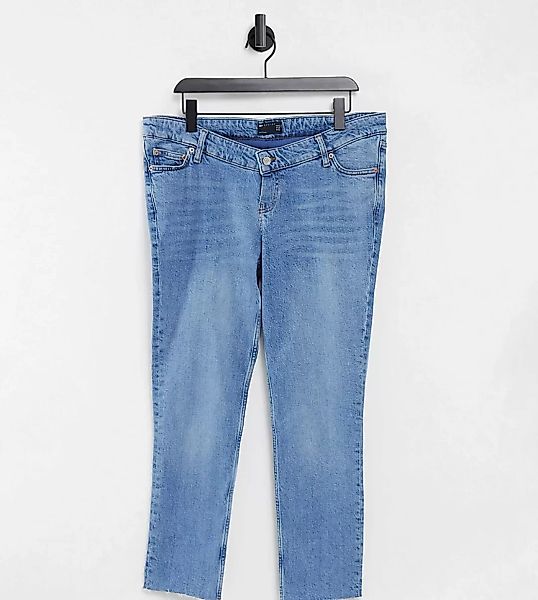 ASOS DESIGN Maternity – Enge Vintage-Jeans in mittlerer Waschung mit Überba günstig online kaufen