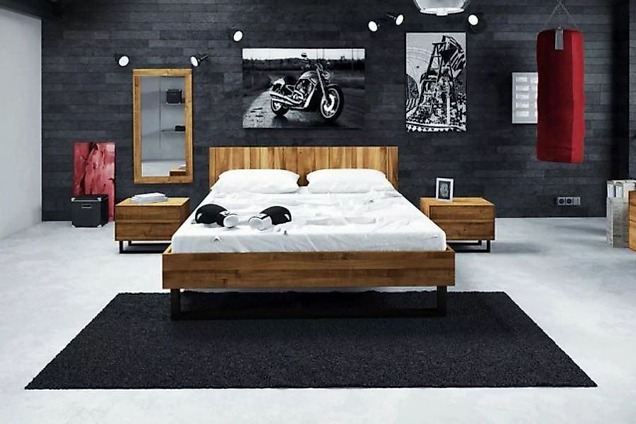 Natur24 Einzelbett Bett Leeds Wildeiche massiv 140x200cm mit Holzkopfteil u günstig online kaufen