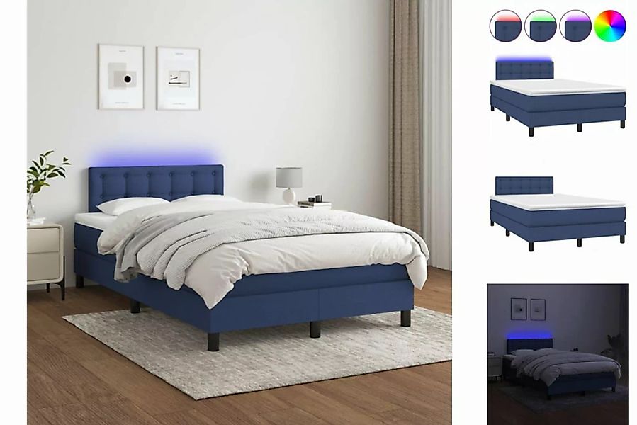 vidaXL Bettgestell Boxspringbett mit Matratze LED Blau 120x200 cm Stoff Bet günstig online kaufen