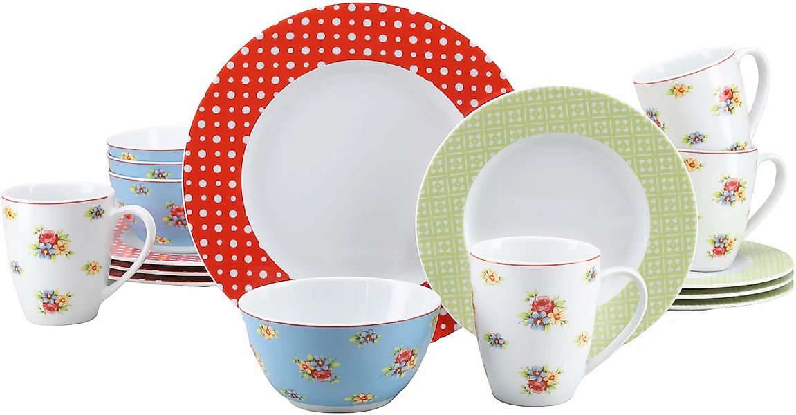 CreaTable Kombiservice "Geschirr-Set Emily" Service, romantisches Blumendek günstig online kaufen