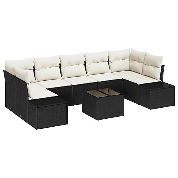 vidaXL Gartensofa-set mit Kissen 8-Tlg Schwarz und Creme Poly-Rattan 335564 günstig online kaufen