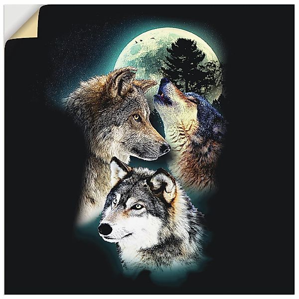 Artland Wandbild "Phantasie Wolf Wölfe mit Mond", Wildtiere, (1 St.), als L günstig online kaufen