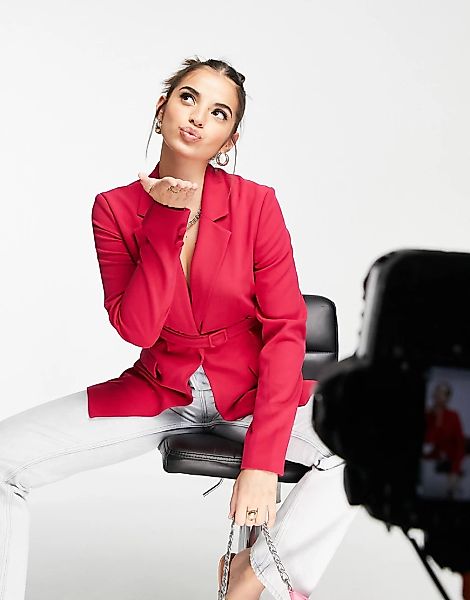 French Connection – Elegante Jacke in Rosa mit Taillengürtel, Kombiteil günstig online kaufen