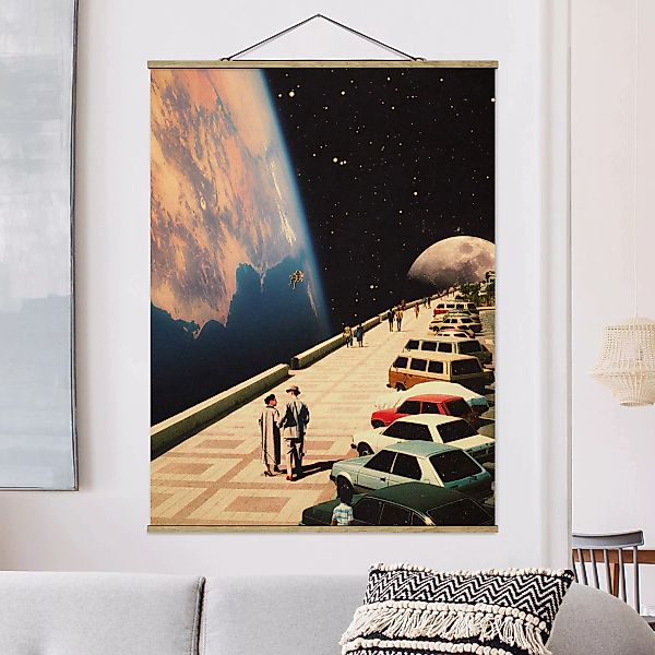 Stoffbild mit Posterleisten Retro Collage - Weltraum Promenade günstig online kaufen