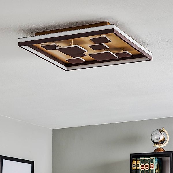 LED-Deckenleuchte Rico, dimmbar, eckig, braun günstig online kaufen