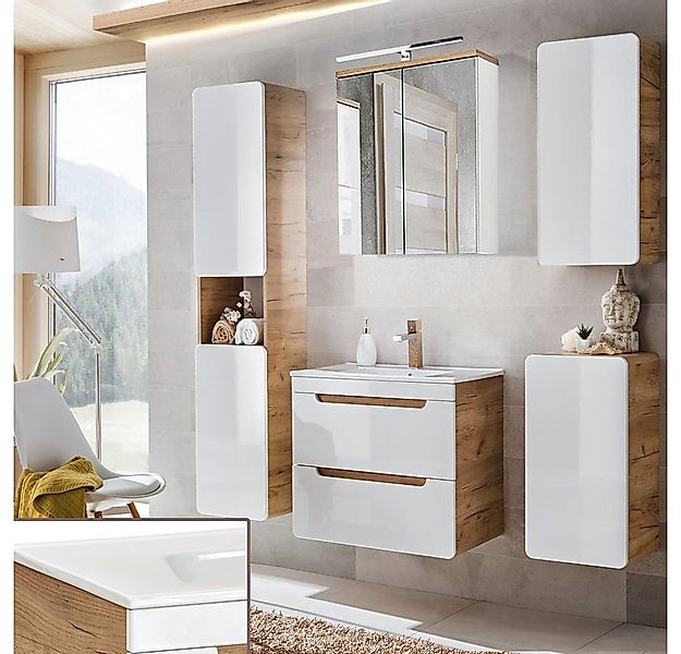 Lomadox Badmöbel-Set LUTON-56, (Spar-Set, 5-St), Hochglanz weiß inkl. 60 cm günstig online kaufen