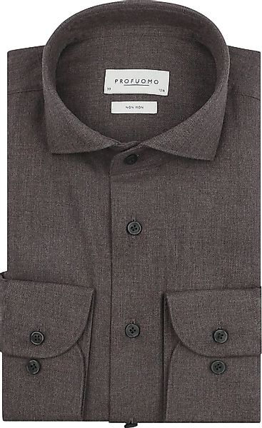 Profuomo Hemd Peached Twill Flanell Braun - Größe 42 günstig online kaufen