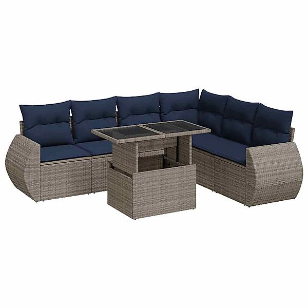 vidaXL 7-Tlg Garten-Sofagarnitur mit Kissen Grau Poly Rattan Akazie 3326652 günstig online kaufen