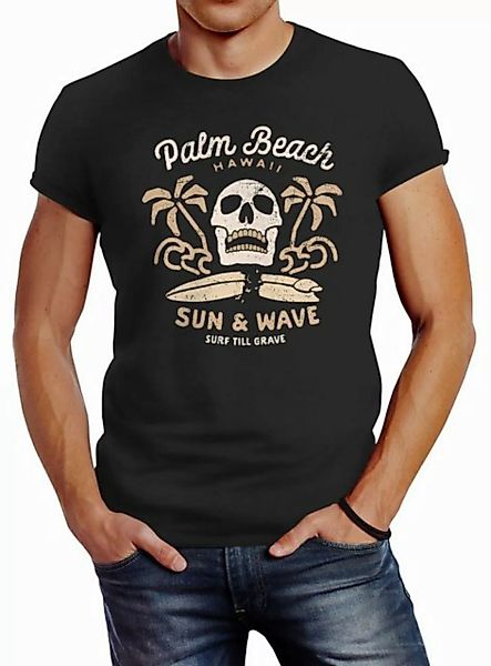 Neverless Print-Shirt Herren T-Shirt Surf-Motiv Totenkopf Palm Beach mit Pr günstig online kaufen