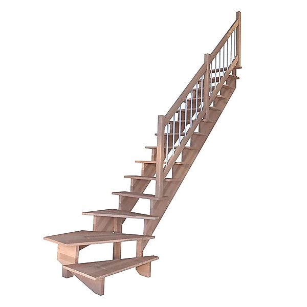 Treppe Lindos Pro Buche Gew. R 80 cm Holz-Edelstahl-Geländer Weiß FSC® günstig online kaufen