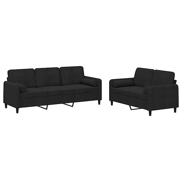 vidaXL Sofa, 2-tlg. Sofagarnitur mit Kissen Schwarz Samt günstig online kaufen