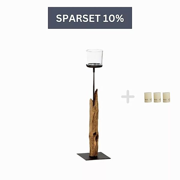 Holz Windlicht Laura Windlicht 45 cm + drei Kerzen-Ivory günstig online kaufen