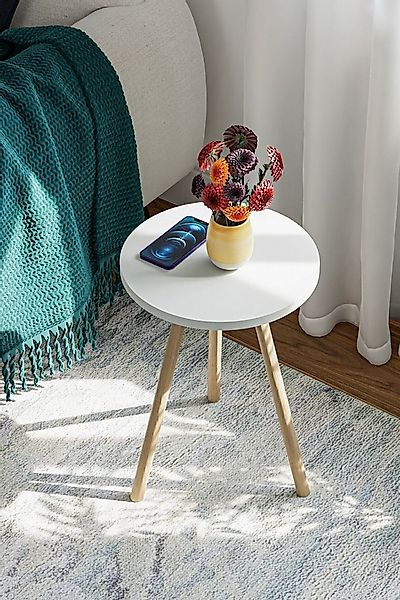 en.casa Beistelltisch (1-St), Holzbeine, melaminbeschichtet, Farbe: weiß günstig online kaufen