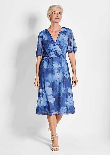 GOLDNER Sommerkleid Wickelkleid mit Blütenprint in Blau, tailliert Midi-Kle günstig online kaufen