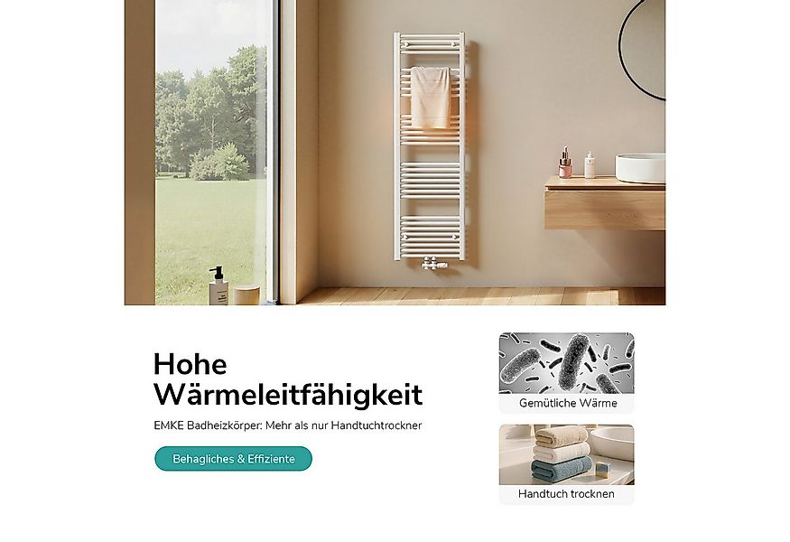 EMKE Badheizkörper Handtuchtrockner Handtuchwärmer Mittelanschluss, Weiß Ba günstig online kaufen