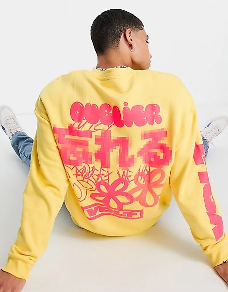 ASOS DESIGN – Oversize-Sweatshirt in Gelb mit verschiedenen Textprints günstig online kaufen