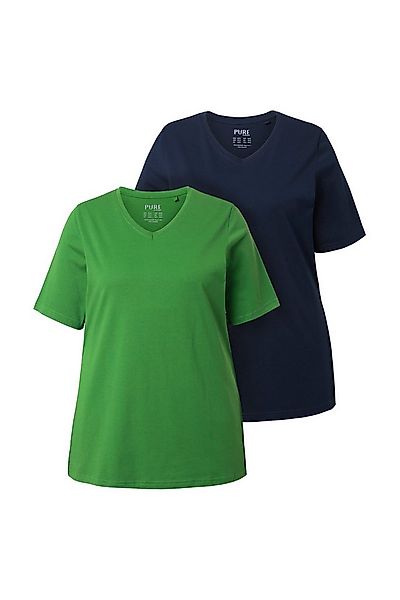 Ulla Popken T-Shirt T-Shirts 2er-Pack V-Ausschnitt Halbarm (2-tlg) günstig online kaufen