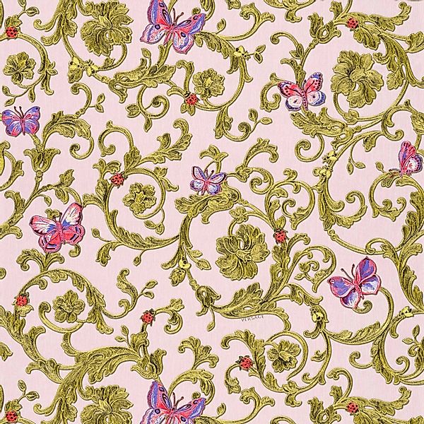 PROFHOME 343254-GU Luxus Tapete Blumen schimmernd Rosa Grün Gold 7,035 m2 0 günstig online kaufen