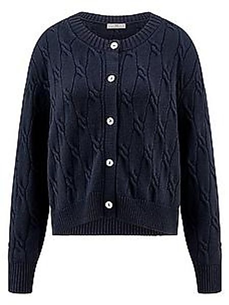 Strickjacke Rundhals-Ausschnitt Peter Hahn blau günstig online kaufen