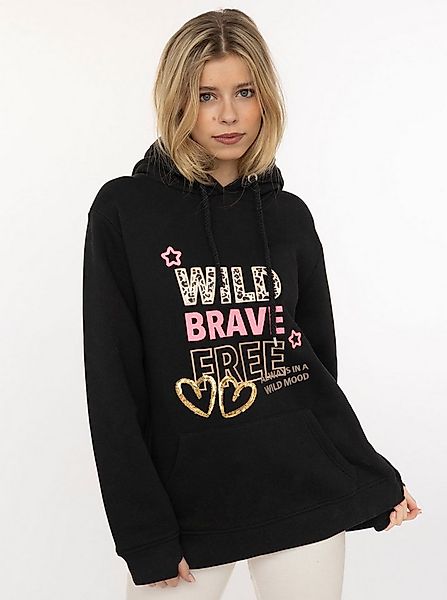 Zwillingsherz Hoodie "Wild Brave Free" gestickter Schriftzug, mit Paillette günstig online kaufen