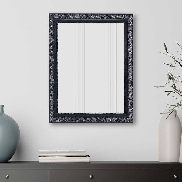 Wandspiegel Holz Schwarz-Silber Vintage Look günstig online kaufen