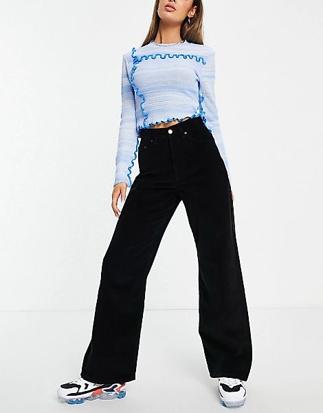 ASOS DESIGN – Dad-Jeans mit hohem Bund und legerem Schnitt aus Cord in Schw günstig online kaufen
