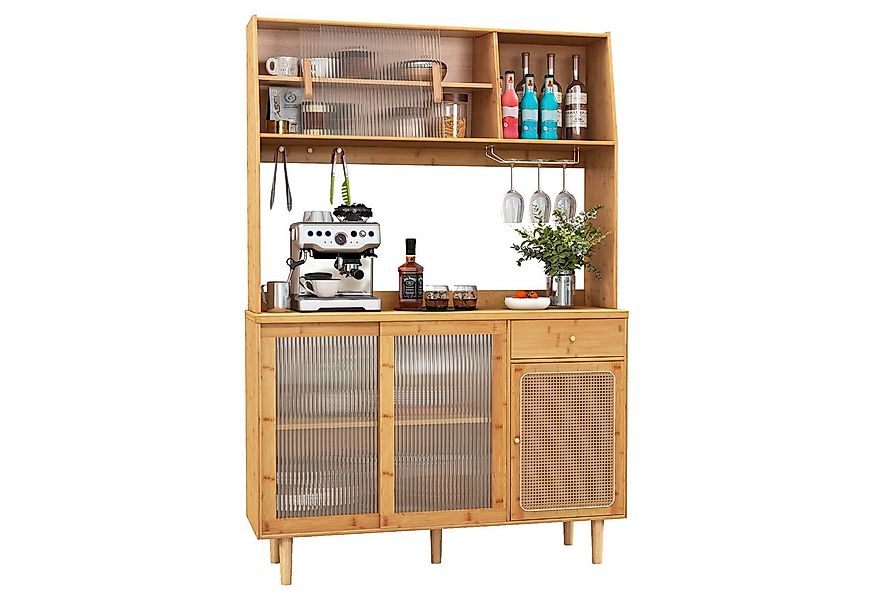 COSTWAY Küchenbuffet mit Aufsatz, Schublade & Haken, Bambus 120x35x175cm günstig online kaufen