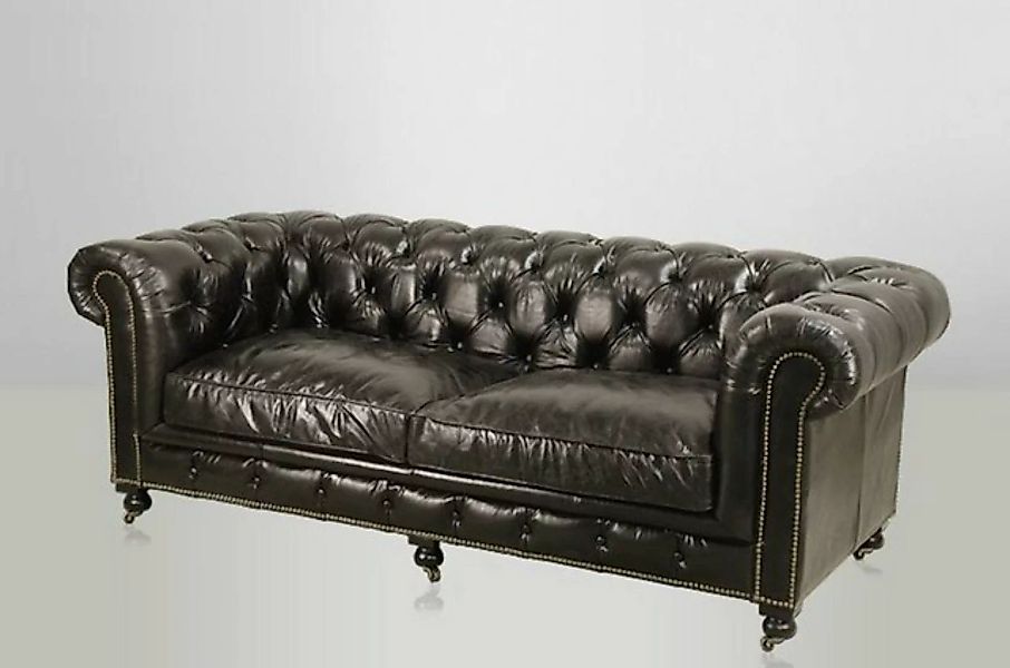 Casa Padrino Chesterfield-Sofa Chesterfield Luxus Echt Leder Sofa 2.5 Seate günstig online kaufen