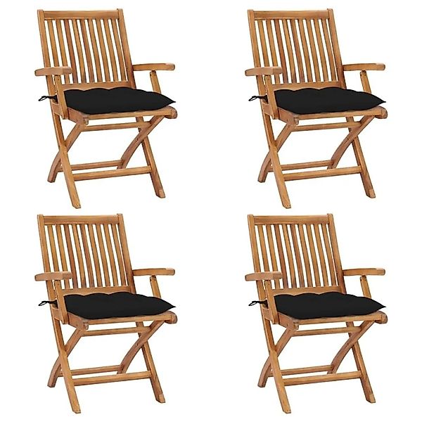 vidaXL Klappbare Gartenstühle mit Kissen 4 Stk Massivholz Teak 3072746 günstig online kaufen
