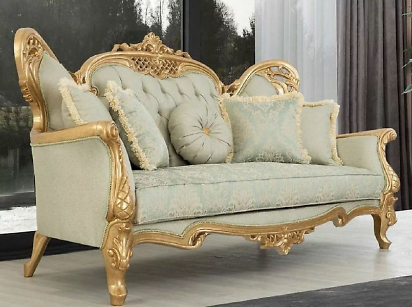 Casa Padrino Sofa Luxus Barock Sofa Hellgrün / Gold - Handgefertigtes Wohnz günstig online kaufen