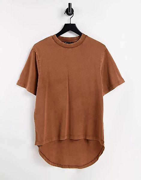 ASOS DESIGN – Oversize-T-Shirt in verwaschenem Braun mit nach hinten abfall günstig online kaufen