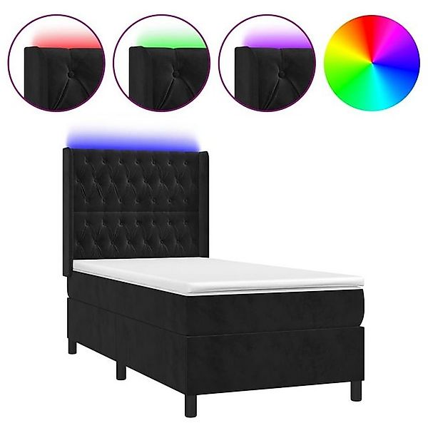 vidaXL Boxspringbett Boxspringbett mit Matratze LED Schwarz 80x200 cm Samt günstig online kaufen