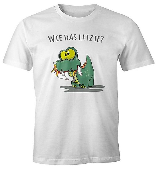 MoonWorks Print-Shirt Herren T-Shirt Fun Motiv kleiner Dino frisst Einhorn günstig online kaufen