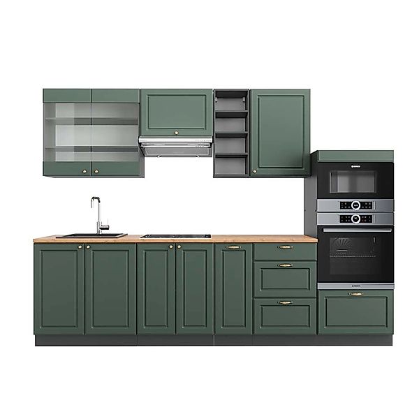Vicco Fame-Line Küchenzeile Grün-Gold Landhaus/Anthrazit 280 cm AP Eiche günstig online kaufen