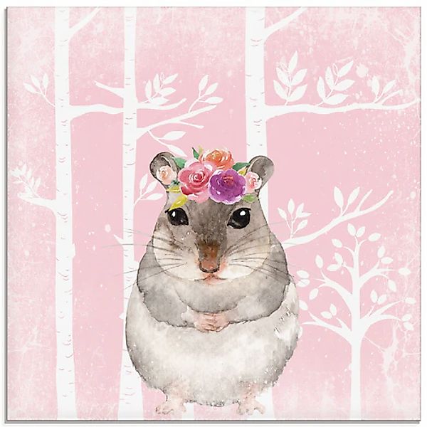 Artland Glasbild "Hamster mit Blumen im pink Wald", Tiere, (1 St.), in vers günstig online kaufen