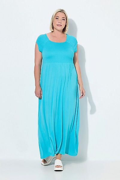 Ulla Popken Maxikleid Kleid A-Linie gesmokt Carré-Ausschnitt Halbarm günstig online kaufen
