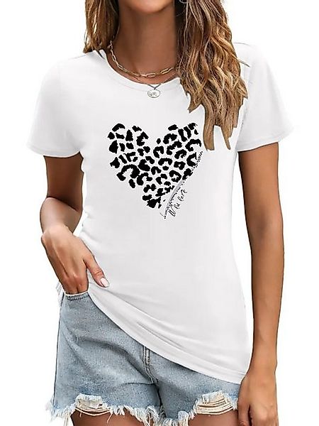PYL Kurzarmbluse Damen Sommer Casual bequemes T-Shirt mit Liebe Print Shirt günstig online kaufen