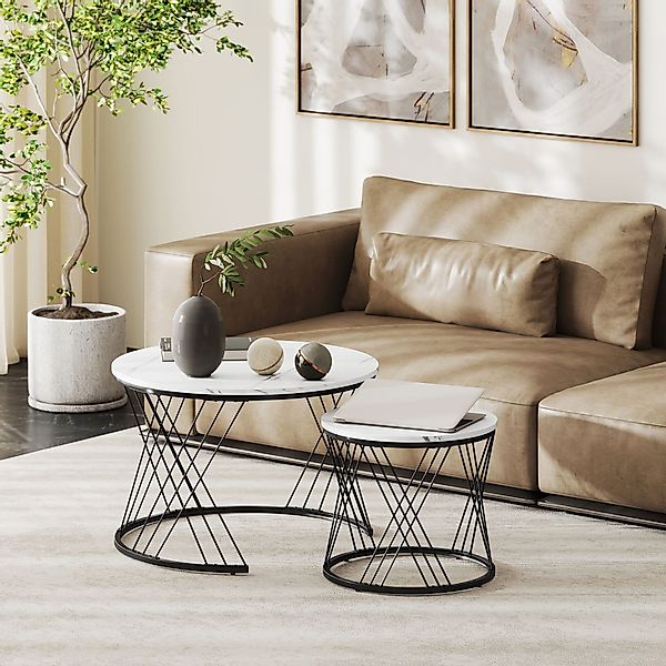 HOMCOM Couchtisch rund 2er Set Beistelltisch günstig online kaufen