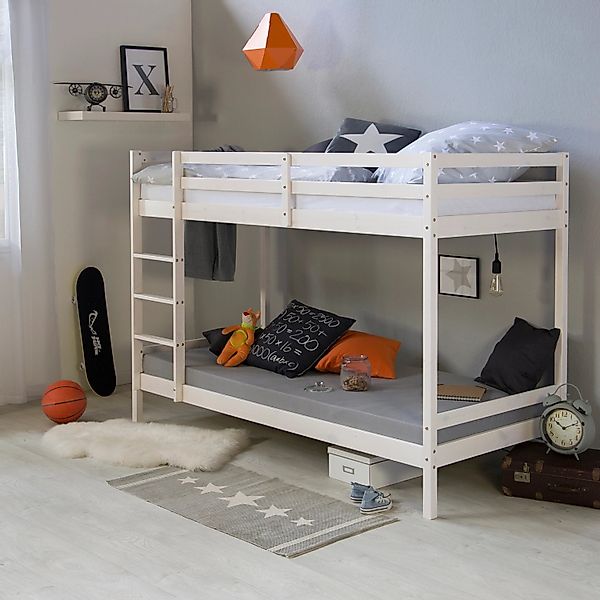 Homestyle4u Etagenbett in Weiß mit Matratze 90x200 cm 2501 günstig online kaufen