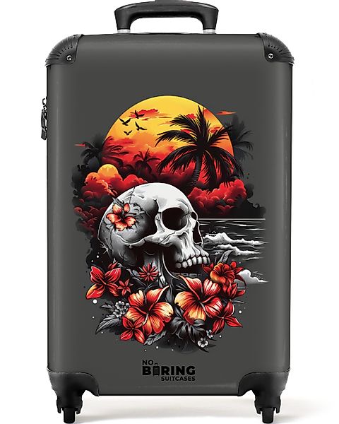 NoBoringSuitcases.com© Hartschalen-Trolley Grau mit Totenkopf am günstig online kaufen