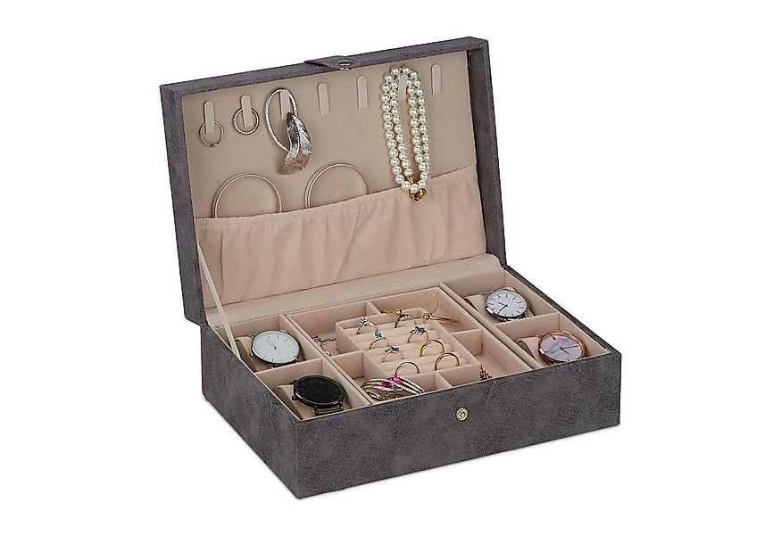 relaxdays Schmuckkasten Schmuckkästchen in Lederoptik, grau günstig online kaufen