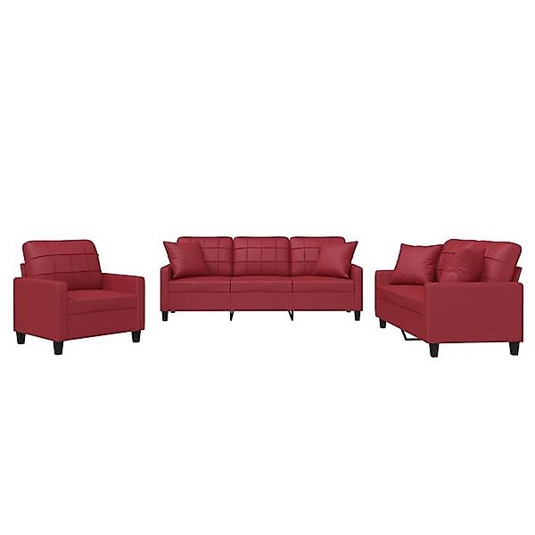 vidaXL Sofa, 3-tlg. Sofagarnitur mit Kissen Weinrot Kunstleder günstig online kaufen