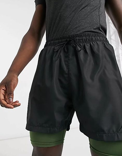 South Beach – Zweilagige Performance-Shorts in Schwarz & Khaki mit Innentas günstig online kaufen
