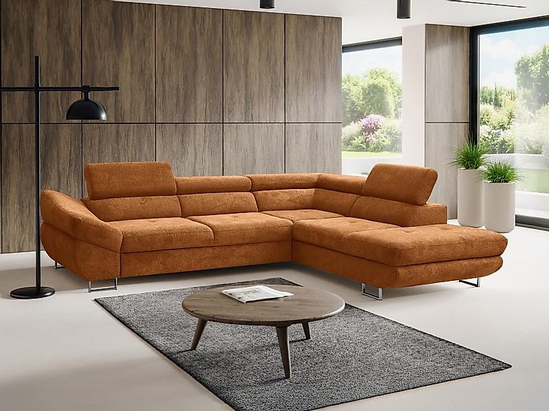 Ecksofa mit Schlaffunktion - Ecke rechts - Strukturstoff - Terracotta - DAL günstig online kaufen